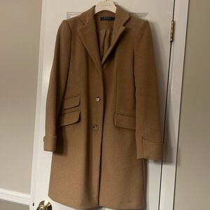 LAUREN RALPH LAUREN WOMENS SIZE 2 CAMEL WALKER COAT SINGLE BREASTED NOTCH COLLAR